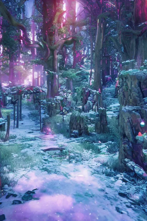 Prompt: a fancy candy forest, unreal engine, realistic, fantasy scenic, atmospheric