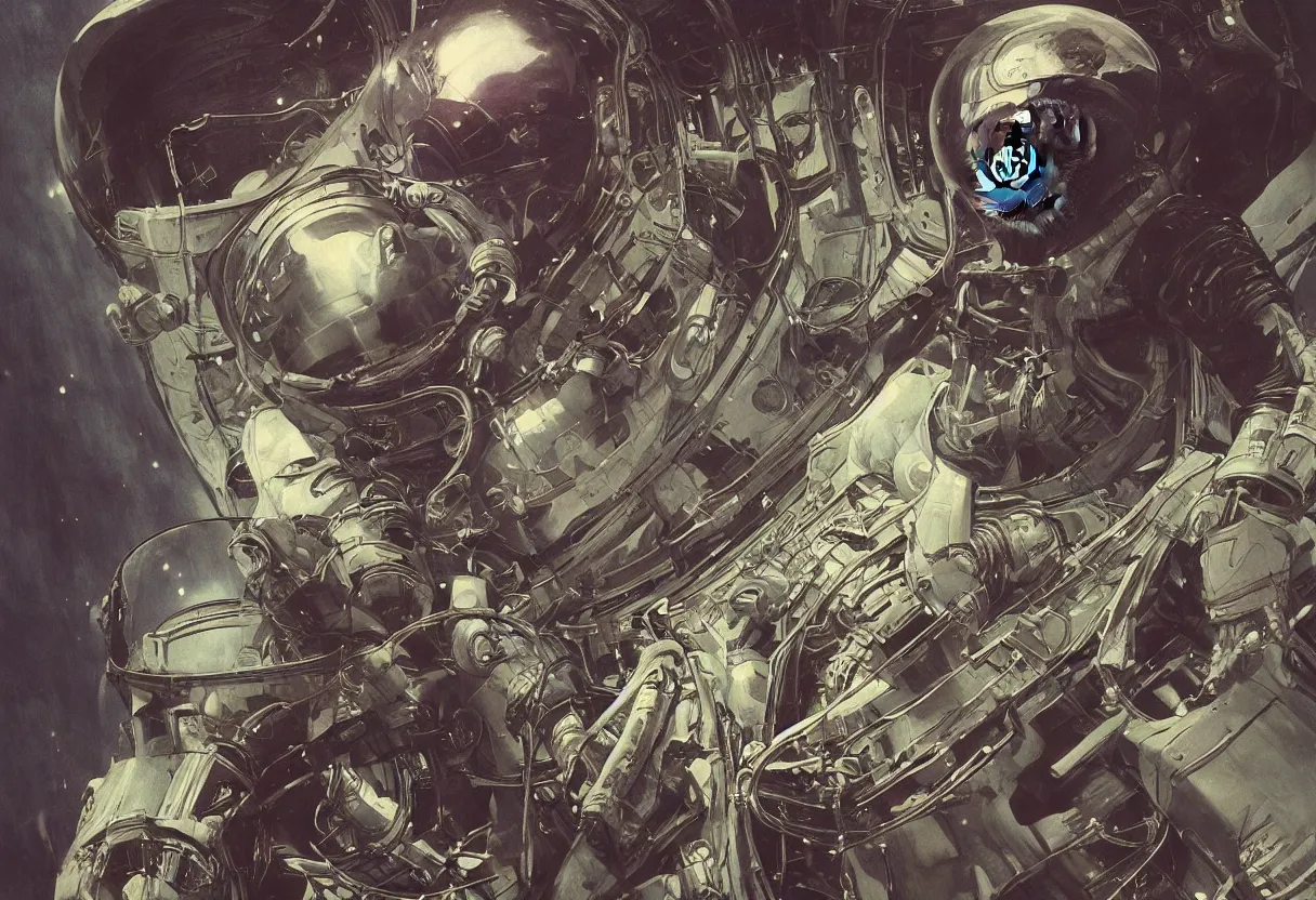 Prompt: a chimpanzee in an astronaut suit drinking a beer while floating in space, by daniel - by greg rutkowski and raymond swanland hr giger and zdzislaw beksinski and alphonse mucha and moebius, matte painting, hyperdetailed, symmetry, art nouveau, beautiful render, concept art