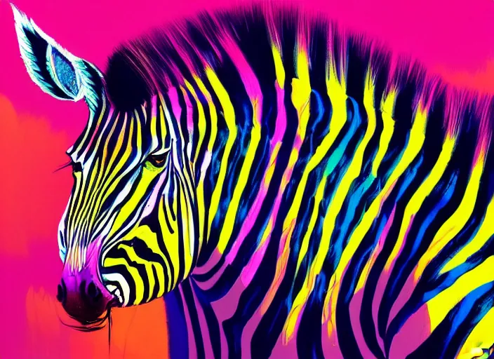 Prompt: A psychedelic portrait of very swaggy and cool zebra, vibrant color scheme, highly detailed, in the style of romanticism, cinematic, artstation, Moebius, Greg rutkowski