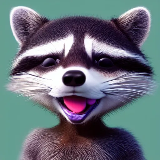 Image similar to smiling raccoon holding cotton candyfloss high resolution photo realistic artstation