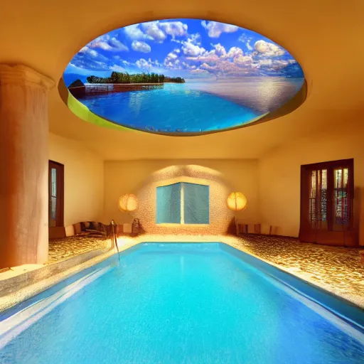 Image similar to surrealism swimming pool photo, 8 k