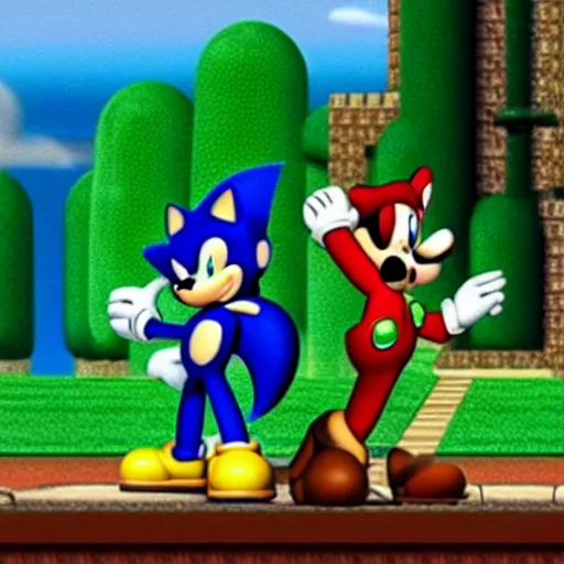 Image similar to 1940s disney film about super mario and sonic the hedgehog