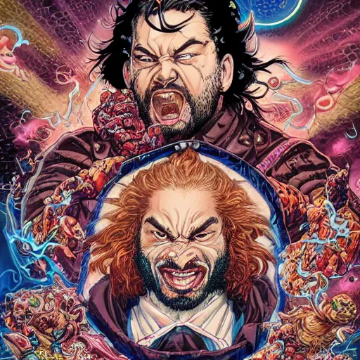 Image similar to portrait of crazy post malone punching, symmetrical, by yoichi hatakenaka, masamune shirow, josan gonzales and dan mumford, ayami kojima, takato yamamoto, barclay shaw, karol bak, yukito kishiro