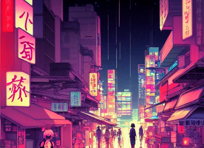 editorial illustration colorful, anime city scene at | Stable Diffusion ...