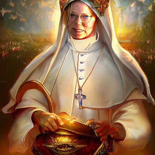 Image similar to female pope, an oil painting by ross tran and thomas kincade