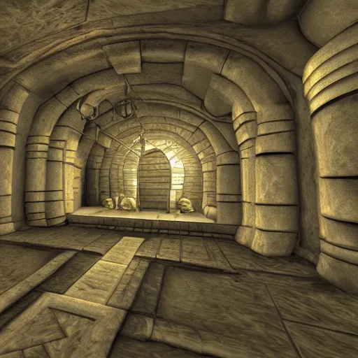 Image similar to a fantasy render of vast underground treasure room.