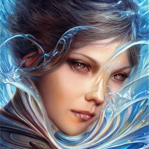 Prompt: a beautiful mobius manipulating water by karol bak, ayami kojima, artgerm, river, water, blue eyes, smile, concept art, fantasy