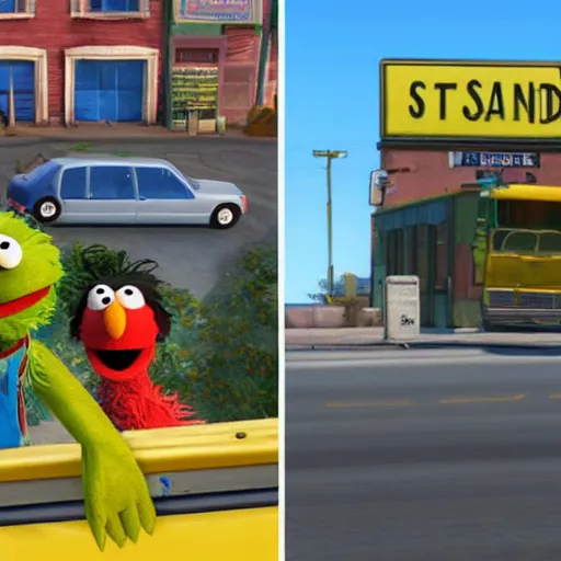 Prompt: sesame street characters in grand theft auto v