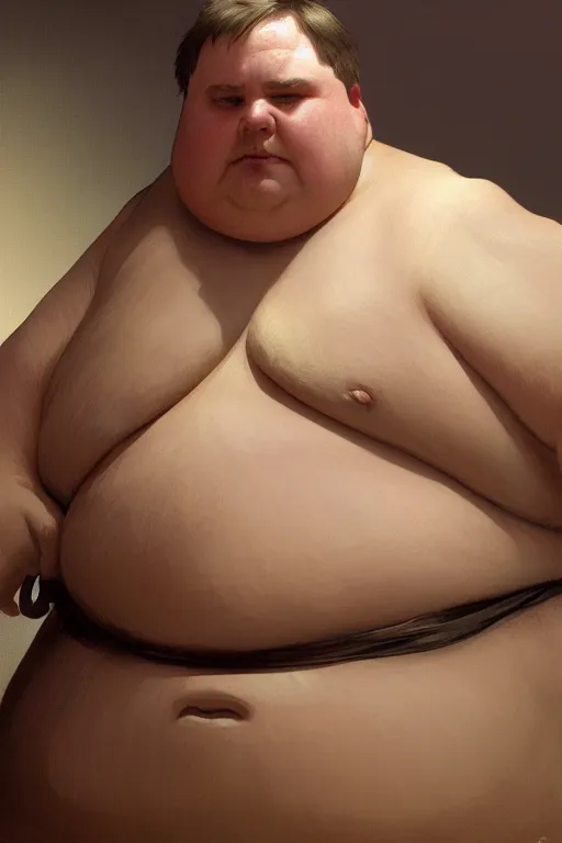 Image similar to a middle aged obese man as a canon man, realistic painting, symmetrical, highly detailed, digital painting, artstation, concept art, smooth, sharp focus, illustration, cinematic lighting, art by artgerm and greg rutkowski and alphonse mucha