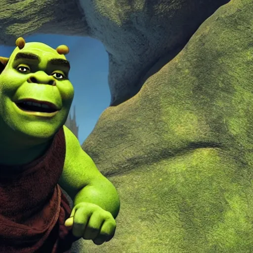 Prompt: shrek as an uruk hai in lord of the rings, movie still, cinematic lighting, dramatic, octane render, long lens, shallow depth of field, bokeh, anamorphic lens flare, 8 k, hyper detailed, 3 5 mm film grain