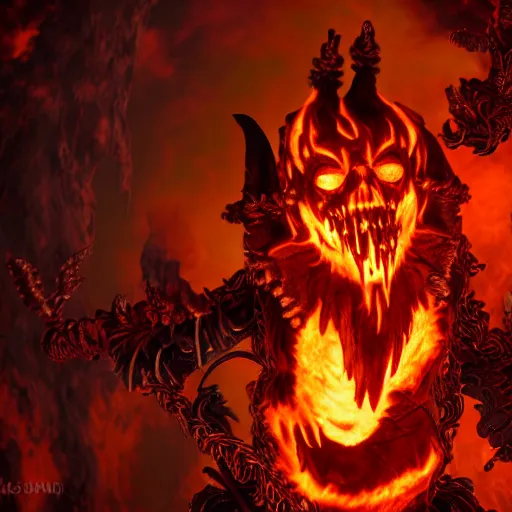 Prompt: ragnaros the firelord wielding burning skull as a mask full body 8 k