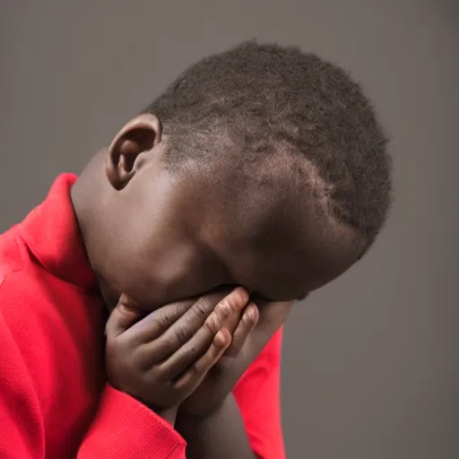 Image similar to photo of a black boy crying, studio portrait