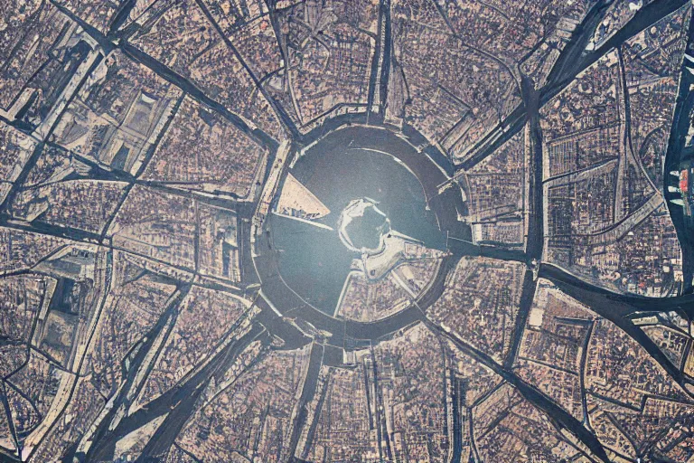 Image similar to bird's eye view satellite image of a Soviet city