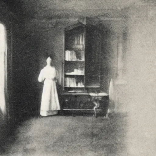 Image similar to an apparition in an old house, early 1900s photography, blurry, blurry, blurry, faded