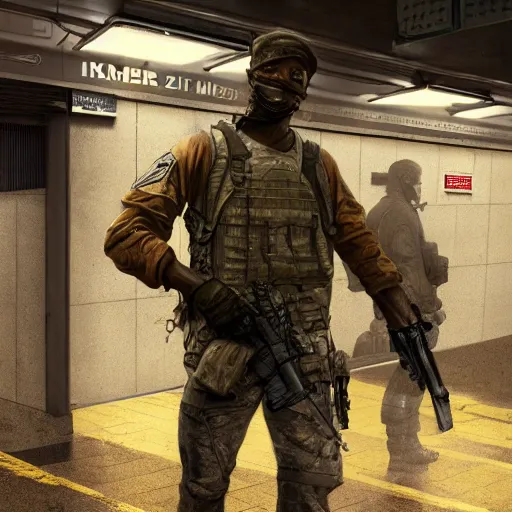 Prompt: an modern soldier in a new york subway in a zombie apocalypse, au naturel, hyper detailed, digital art, trending in artstation, cinematic lighting, studio quality, smooth render, unreal engine 5 rendered, octane rendered, art style by klimt and nixeu and ian sprigger and wlop and krenz cushart