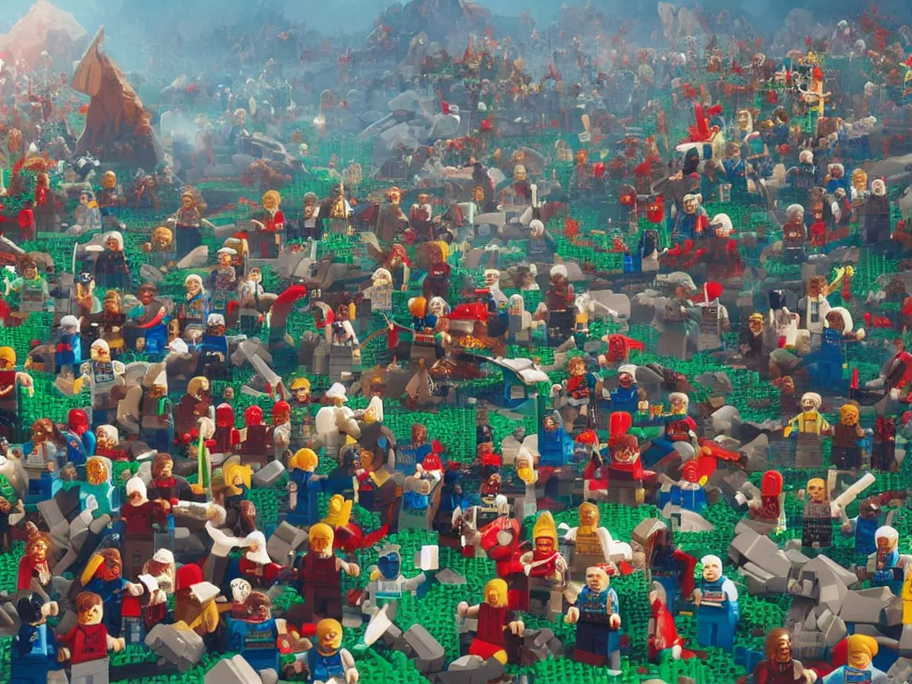Prompt: Moses parting a red sea of legos, trending on artstation