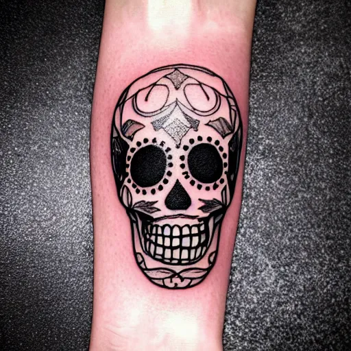 Image similar to a small vector tattoo design. h. r. giger sugar skull.