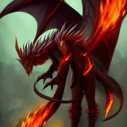 Prompt: full body anime style human in dragon form, bald, fire beard. fantasy style. very punk / alt aesthetic. wings and tail, a highly detailed, digital painting, artstation, concept art, matte, sharp focus, illustration, art by artgerm and greg rutkowski