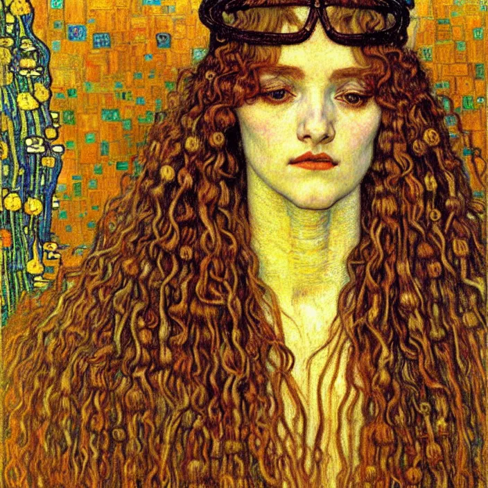 Image similar to detailed realistic beautiful young medieval queen face portrait by jean delville, gustav klimt and vincent van gogh, art nouveau, symbolist, visionary, gothic, pre - raphaelite, muted earthy colors, desaturated