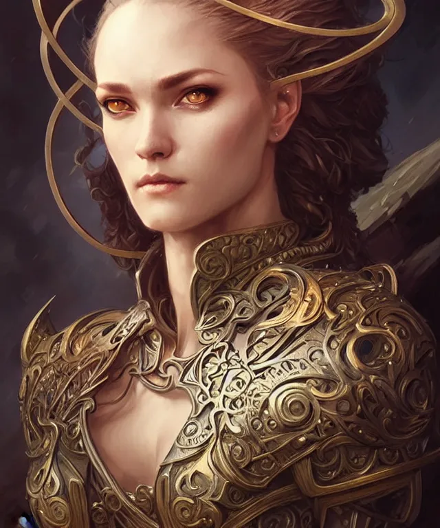 Image similar to Muscular and powerful medieval knight portrait, art nouveau, fantasy, intricate flower designs, elegant, highly detailed, sharp focus, art by Artgerm and Greg Rutkowski