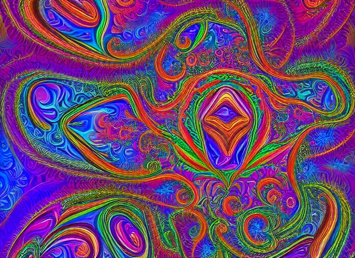 Prompt: psychedelic, DMT, an intricate and beautiful fractal in the style of fractal architect painted in the style of Alex Gray