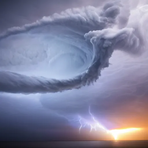 Image similar to a tornado shaped cloud, digital art, award winning, dramatic lightning, UHD, 4k