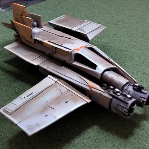 Image similar to a sci - fi flying speeder built out of scavenged parts.