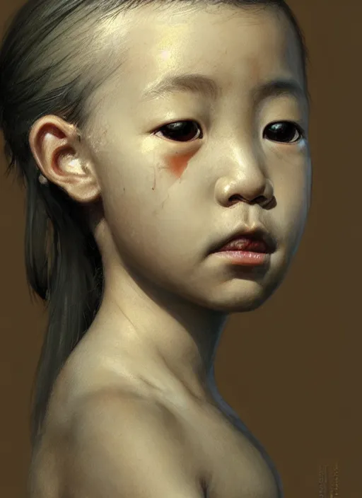 Prompt: a portrait of an oriental sage child with an enormously large head, an ancient pale sage child with subtle paint on face, highly detailed, digital painting, artstation, concept art, intricate, elegant, smooth, sharp focus, art by wlop, mars ravelo and greg rutkowski and craig mullins