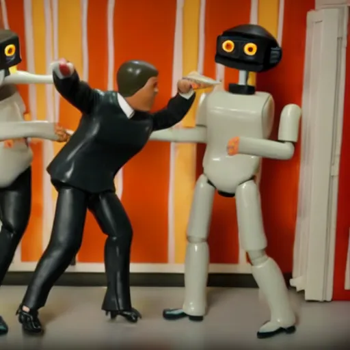 Image similar to dancing scene from pulp fiction recreated in robot chicken