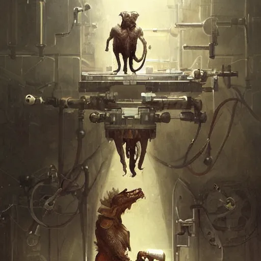 Image similar to crazy professor's mechanical human - animal chimera art by greg rutkowski