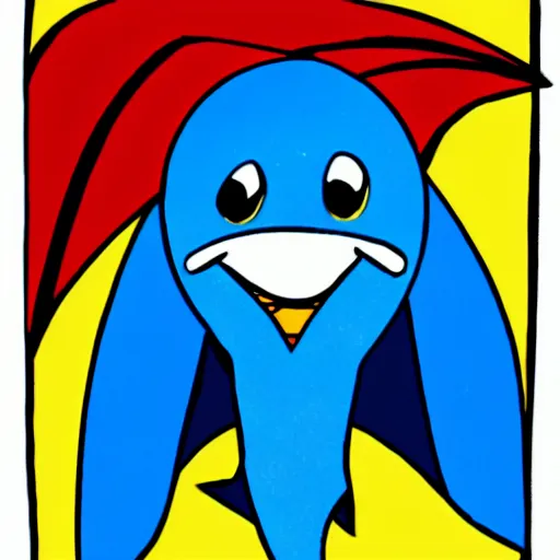 Prompt: a beautiful dolphin with a hat and a blue cape as superman