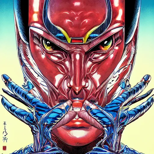 Image similar to portrait of crazy ultraman, symmetrical, by yoichi hatakenaka, masamune shirow, josan gonzales and dan mumford, ayami kojima, takato yamamoto, barclay shaw, karol bak, yukito kishiro