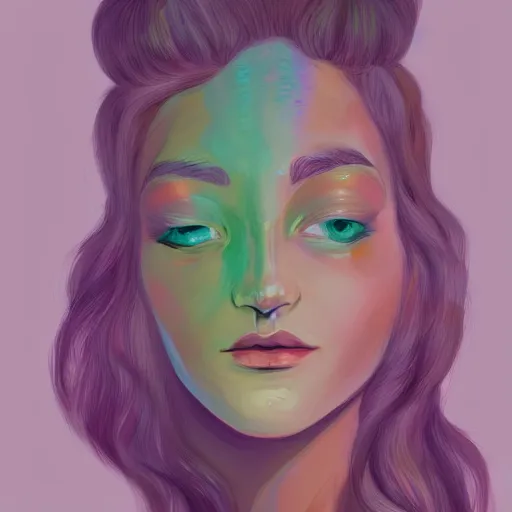 Image similar to portrait of a woman inspired by lois van baarle, iridescent, plants on the head, nature