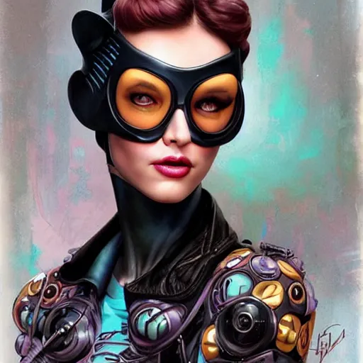 Image similar to lofi biopunk catwoman portrait, Pixar style, by Tristan Eaton Stanley Artgerm and Tom Bagshaw.