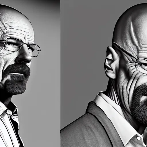 Prompt: Walter White becoming the Giga Chad, 8k, 4k, high resolution, black and white, chad,