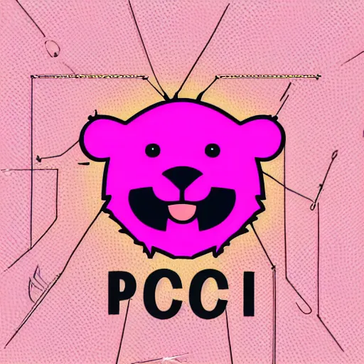 Prompt: a cute pink fluffy vector podcast logo of a streaming bear, golden ratio, iconic, award winning, line art, bold, playful