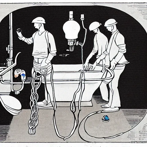 Image similar to heath robinson illustration of the human heart as plumbing