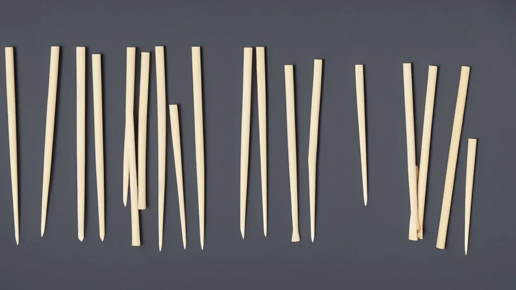 Prompt: a geometric arrangement of handcrafted wooden chopsticks, a collage painting, in the style of wes anderson, lola dupre, david hockney, isolated on negative white space background dark monochrome neon spraypaint accents volumetric octane render