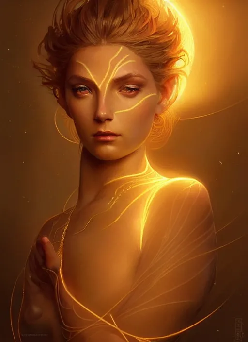 Image similar to a beautiful cinematic female sand goddess, glow golden tatto, galatic shamen with Quantum energy fantasy, fantasy magic, undercut hairstyle, dark light night, intricate, elegant, sharp focus, illustration, highly detailed, digital painting, concept art, matte, art by WLOP and Artgerm and Greg Rutkowski and Alphonse Mucha, masterpiece