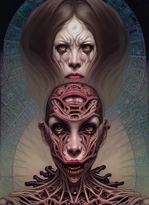 Prompt: symmetry!! portrait of grotesque and gruesome female, cosmic horror, lovecraftian horror, intricate, horror!! highly detailed, digital painting, artstation, giger concept art, smooth, sharp focus, illustration, art by artgerm and greg rutkowski and alphonse mucha and junji ito, 8 k