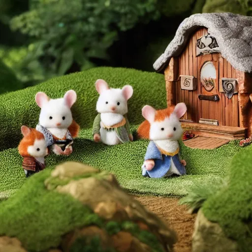 Image similar to lord of the rings calico critters in the shire