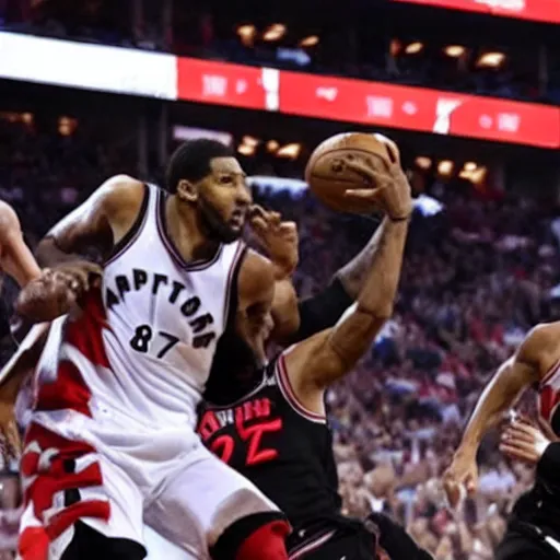 Image similar to The Toronto Raptors where every player is a velociraptor, photo, ESPN, 8k