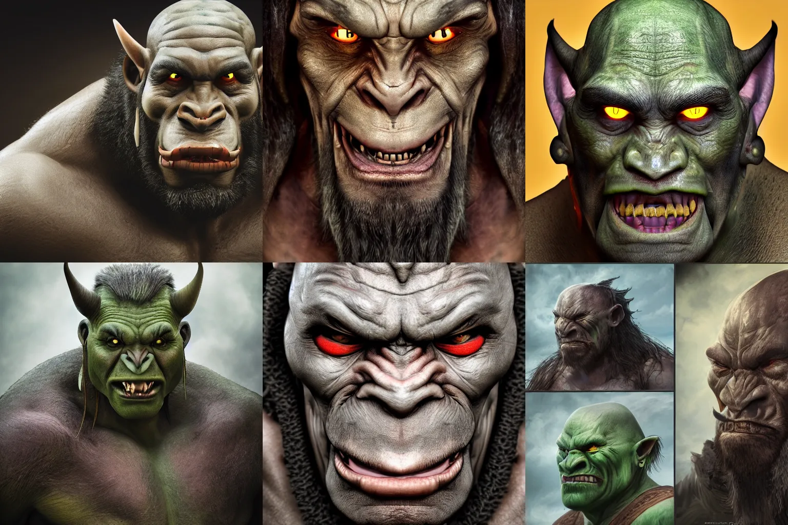Prompt: high quality portrait photography of realistic orc, high fantasy