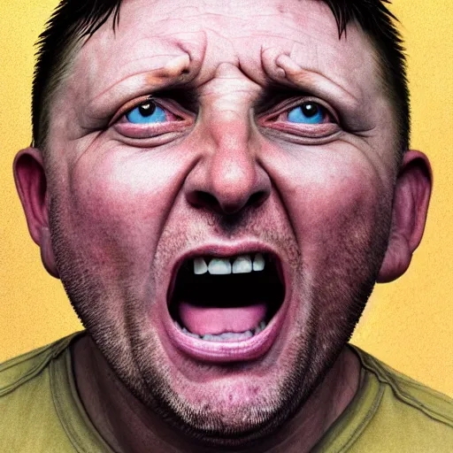 Prompt: photo portrait of shaun ryder screaming and staring into the horizon, realistic, hyperrealistic, 8 k resolution, hd quality, very detailed, highly detailed, intricate details, real life, real world, trending on artstation, digital art, really realistic, very realistic, headshot, head in frame, photograph, portrait, head in frame