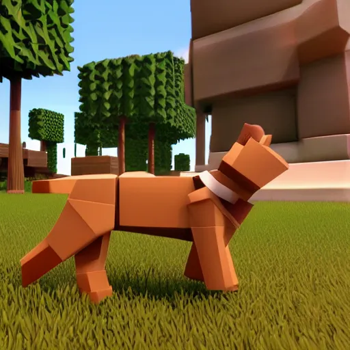 Image similar to a video game still of a dog made in roblox, HD, 3D render