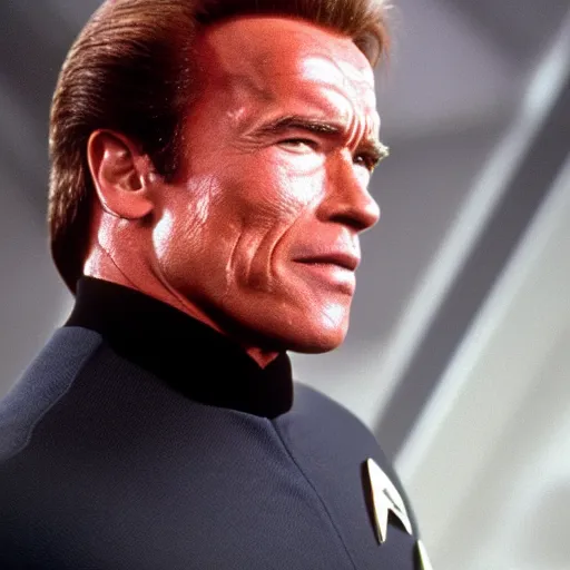 Image similar to arnold schwarzenegger in star trek the next generation, 4 k hd still