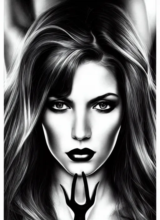 Image similar to a gorgeous female, photo by helmut newton, realistic, smooth face, perfect eyes, symmetrical, full body shot, wide angle, sharp focus, 8 k high definition, insanely detailed, intricate, elegant, art by artgerm