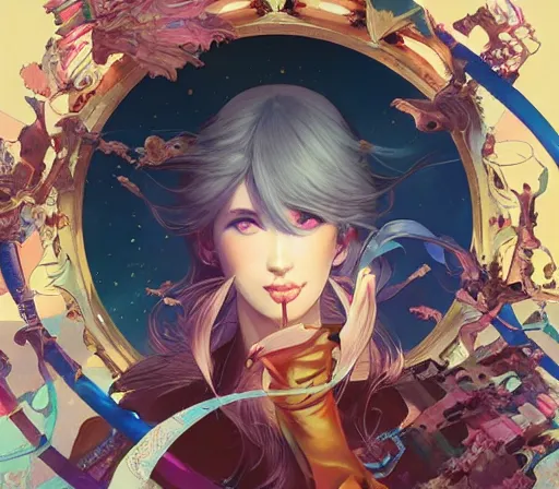 Image similar to paralytic feast on the rhinestone sky : : electric visions in nightmares, illustration trending on artstation, anime. by hayao miyazaki and rossdraws and artgerm and greg rutkowski and alphonse mucha and studio ghibli and ilya kuvshinov. high quality, stunning, intricate detailed character. 8 k