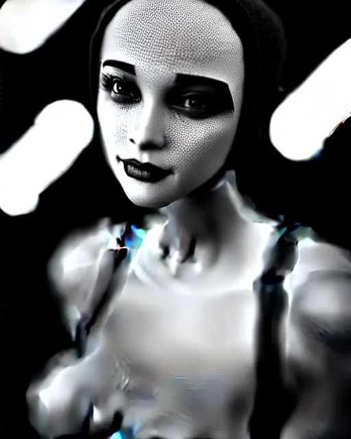 Prompt: black and white dreamy young beautiful female artificial intelligence, metropolis, cinematic, rim light, bokeh, photo - realistic, elegant, high detail, 8 k, masterpiece, photo taken in 1 9 3 0