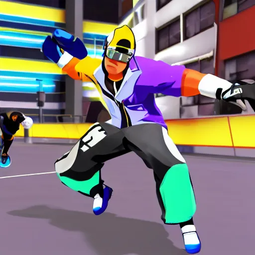 Image similar to woolie madden in jet se radio future, bomb rush cyberfunk, jet set radio sequel, cel - shading, unreal engine 5